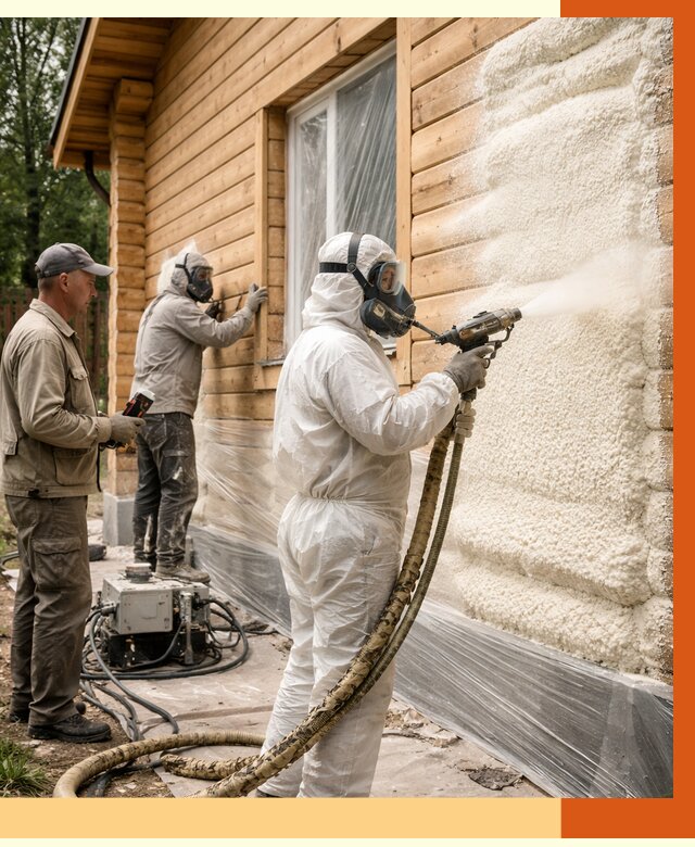 Утепление дома из бруса ППУ в Ленинске-Кузнецком от 3935 руб/м2 под ключ | ТепломастерЛнн