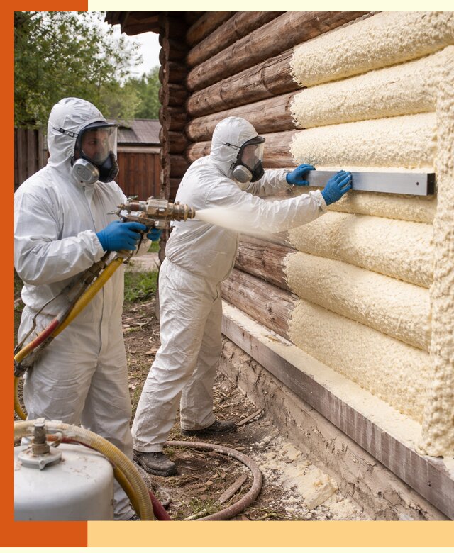 Утепление бревенчатого дома ППУ в Ленинске-Кузнецком эффективной изоляцией