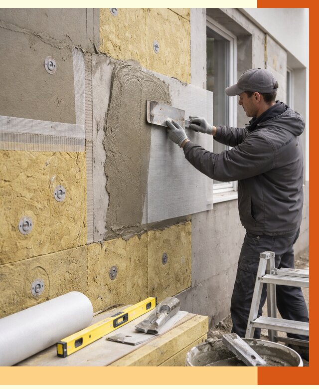 Утепление фасада под штукатурку в Ленинске-Кузнецком от 4293 руб/м2 — монтаж пенопластом и минватой | ТепломастерЛнн