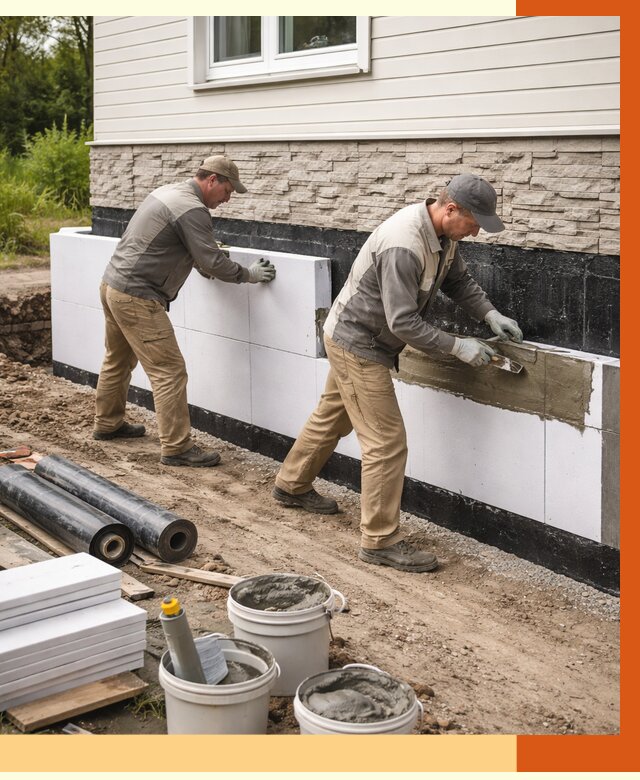 Утепление фундамента снаружи в Ленинске-Кузнецком от 4293 руб. за м² | ТепломастерЛнн