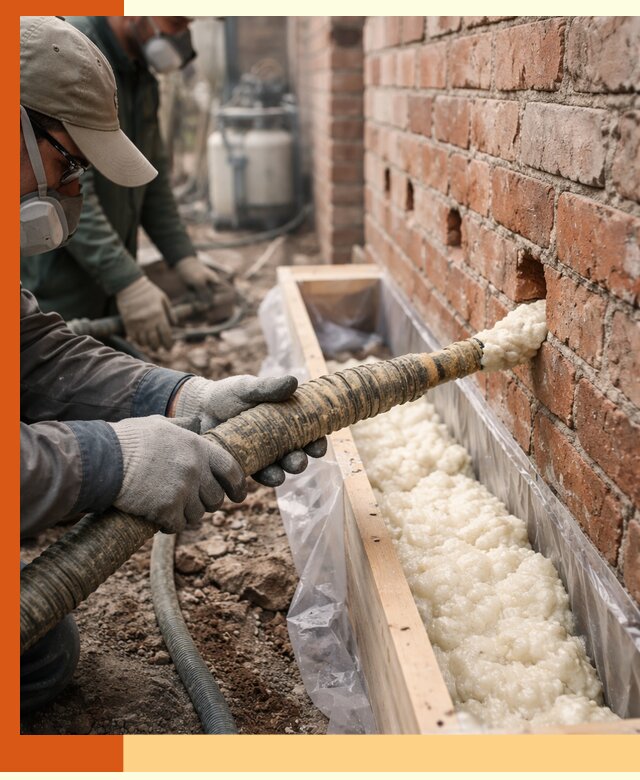 Заливка ППУ в пустоты кирпичной стены в Ленинске-Кузнецком