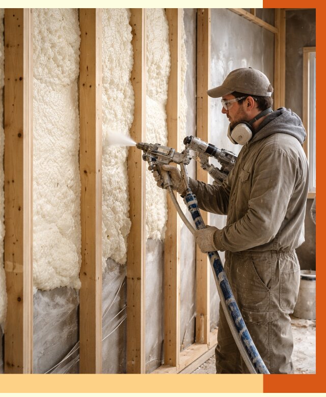 Утепление каркасной стены ППУ в Ленинске-Кузнецком от 4344 руб./м2 под ключ | ТепломастерЛнн