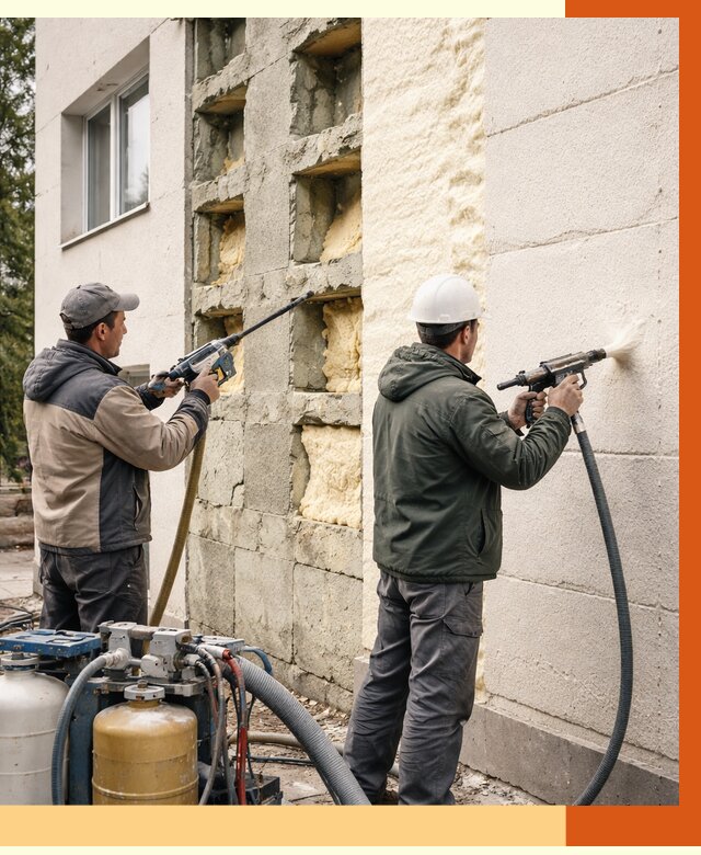 Заполнение пустот фасада в Ленинске-Кузнецком от 4599 руб. — утепление пустот облицовки | ТепломастерЛнн