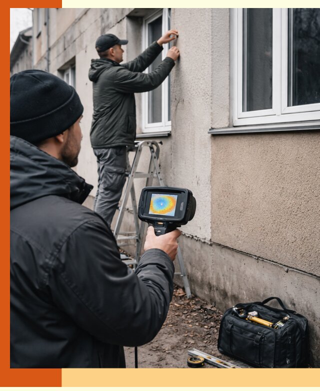Тепловизионное обследование фасада в Ленинске-Кузнецком для выявления дефектов