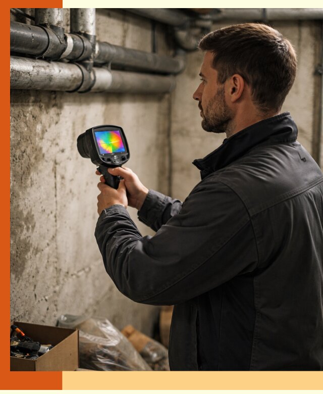 Тепловизионное обследование подвала в Ленинске-Кузнецком для поиска утечек тепла